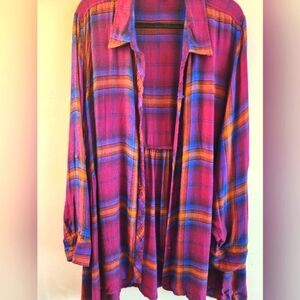 a.n.a. Women's Plaid Button Down Shirt - Purple and Orange